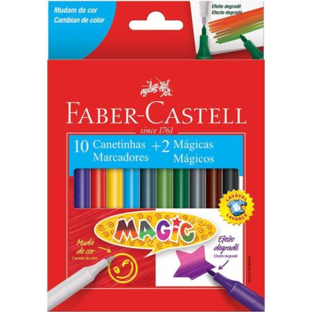 Caneta Hidrocor Faber-Castell Magic 10 Cores + 2 Mágicas