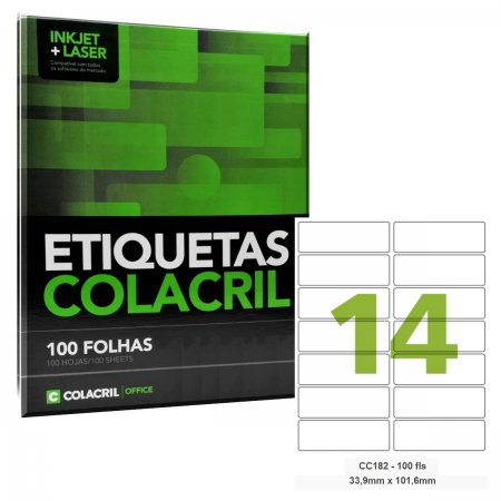 Etiqueta Adesiva Carta CC182 33,9 x 101,6 mm 100 Folhas Colacril