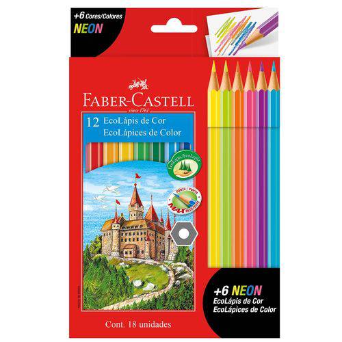 Lápis de Cor Faber-Castell 12 Cores + 6 Neon