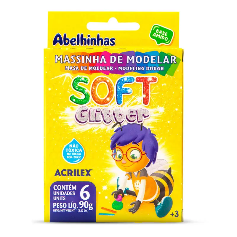 Massinha de Modelar Acrilex Glitter 6 Cores