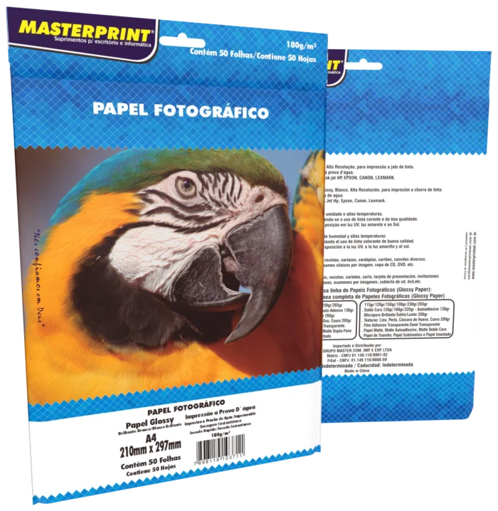 Papel Fotográfico Glossy Brilhante A4 180g C/50 Folhas