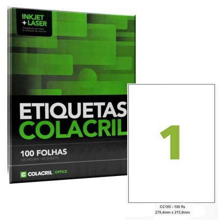 Etiqueta Adesiva Carta CC185 279,4 x 215,9 mm 100 Folhas Colacril