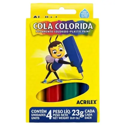 Kit Cola Colorida 4 Cores Tinta Escolar Lavável Acrilex