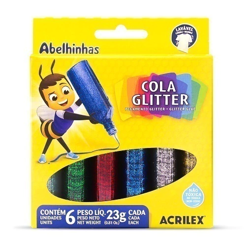Cola Colorida Com Glitter 6 Cores