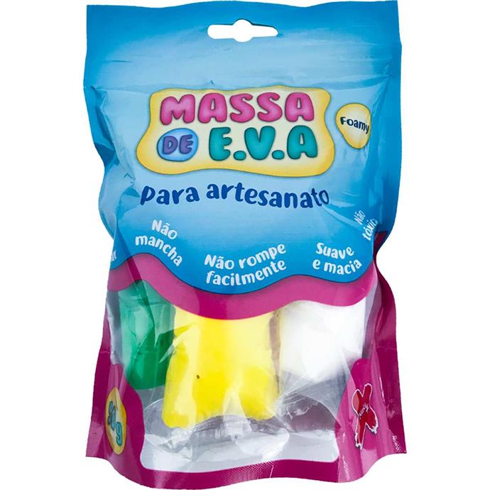 Massa de EVA 50 g 5 Cores Branca, Vermelha, Azul, Verde e Amarela (Sortido) - Make+