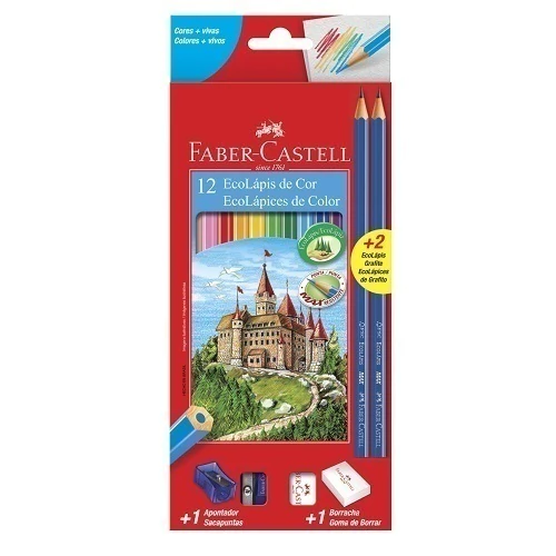 Lápis De Cor Faber Castell 12 Cores +2 Lápis +1Apont.+1Borr.