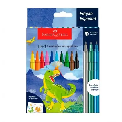 Caneta hidrográfica Dinossauro 10 cores + 3 metálicos - Faber-Castell